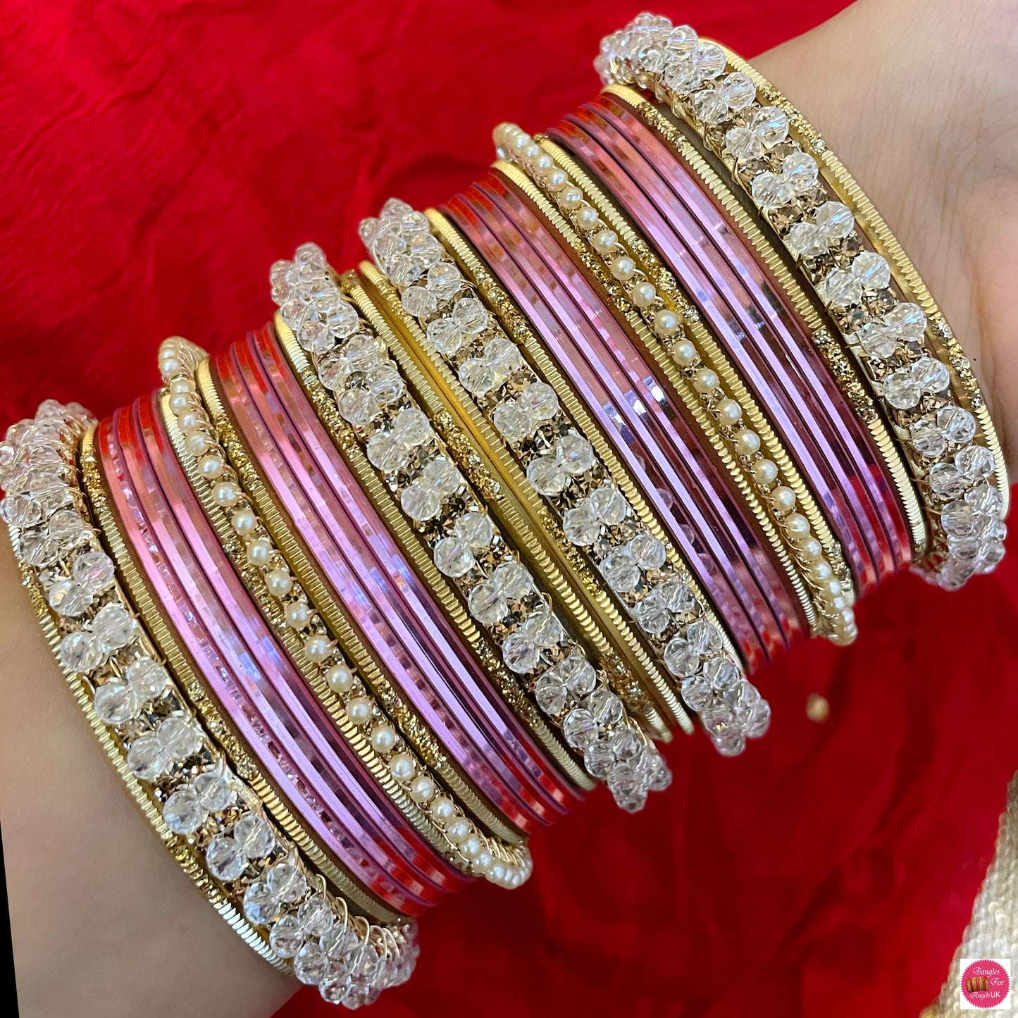 Gold Pearl Metal Bangles Sets- Various Colours