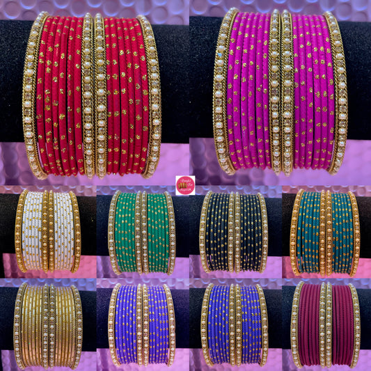 Gold Stone Metal Bangles Sets- Various Colours