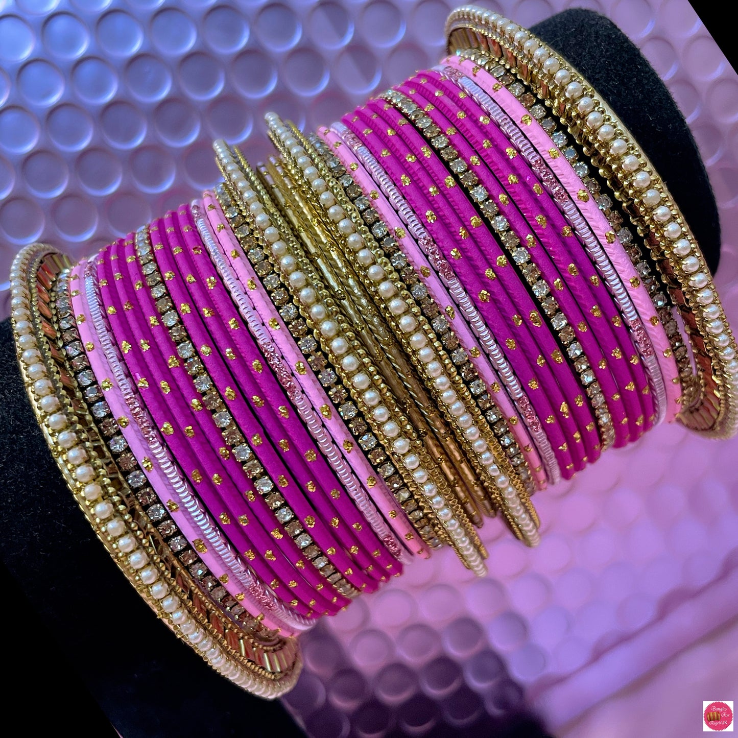 Pearl Zirconia Pink Metal Bangles Set- Size 2.10