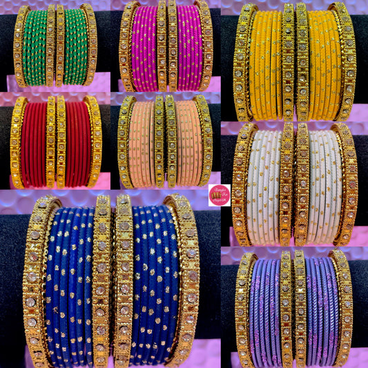 Gold Diamante Metal Bangles Sets- Various Colours