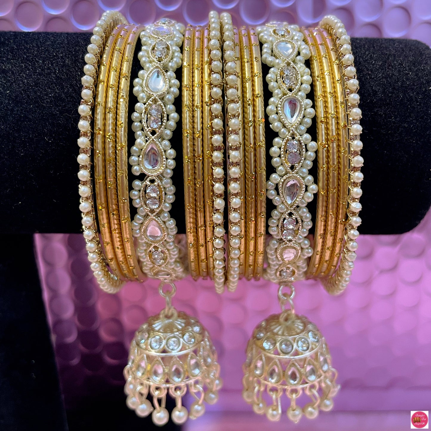 Gold Kundan Hanging Metal Bangles Set