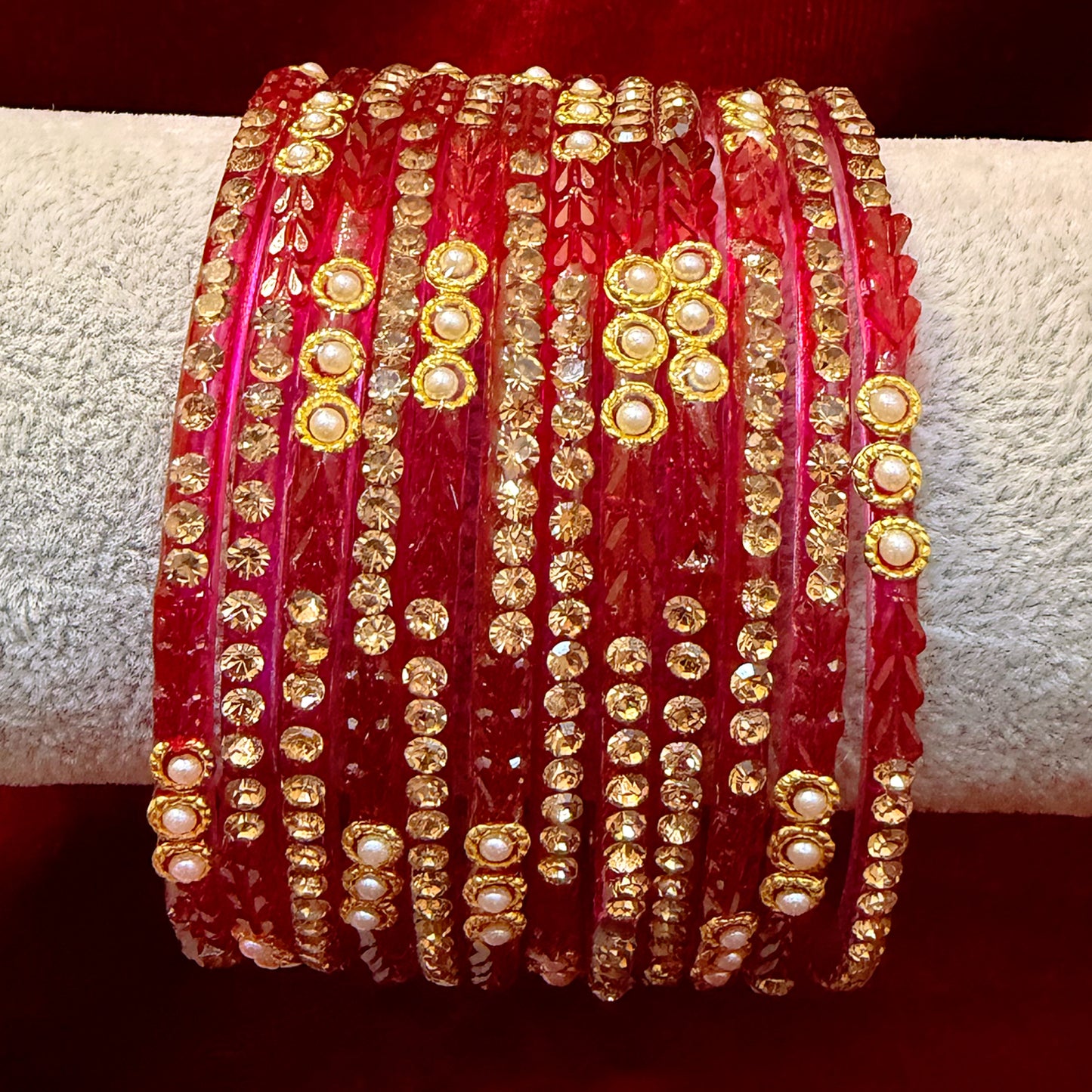 Pearl Zirconia Glass Bangles in various colors - Size 2.6