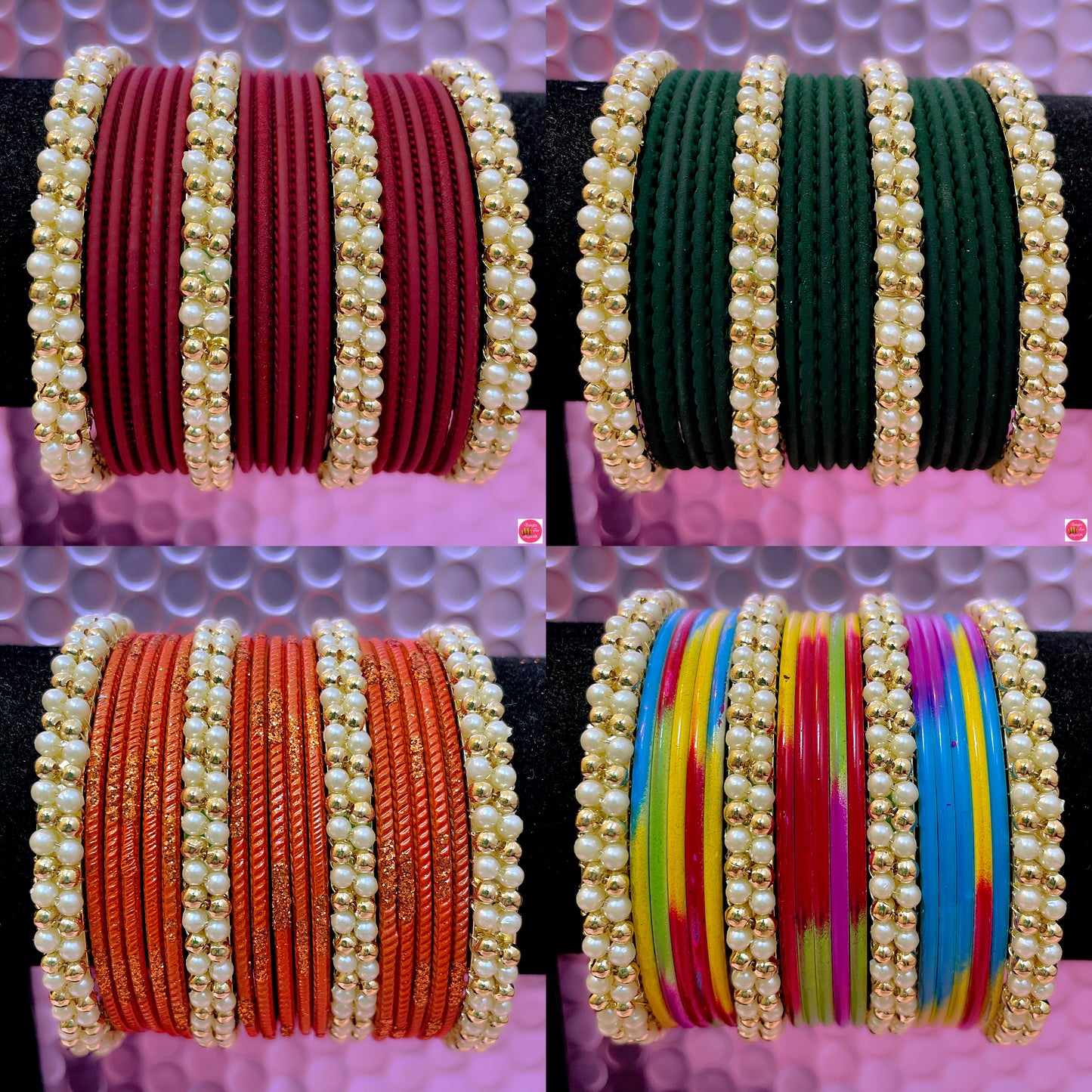 Pearl Metal Bangles Sets- Various Colours