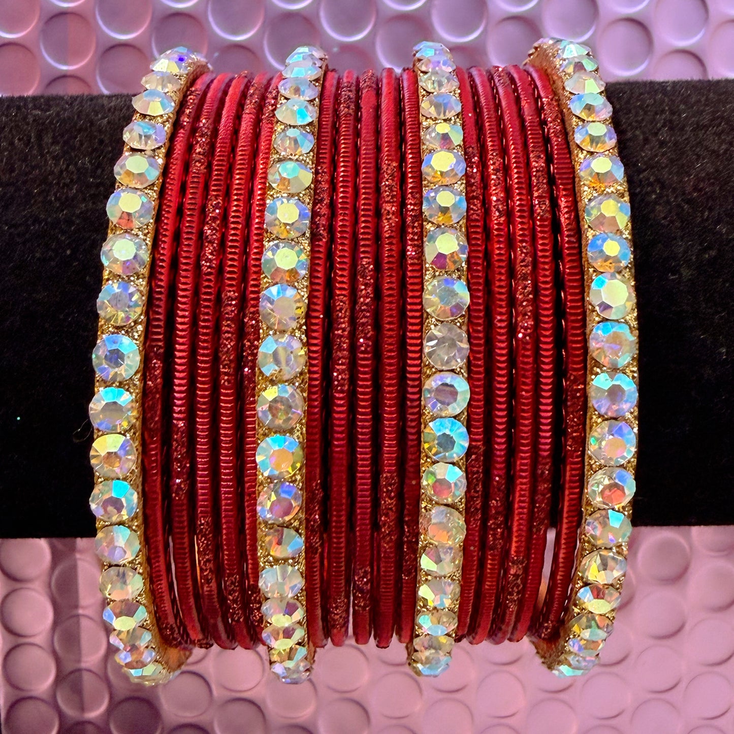 Gold Stone Metal Bangles Set- Various Colours