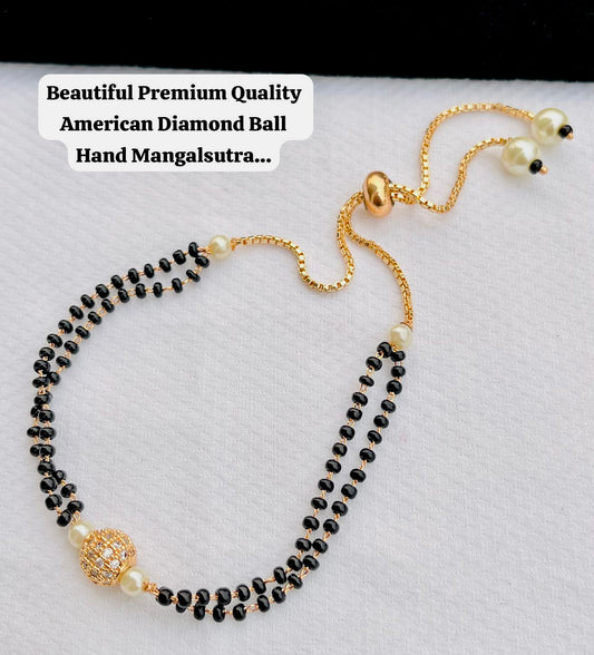 Black Beaded American Diamond Mangalsutra Adjustable Bracelet