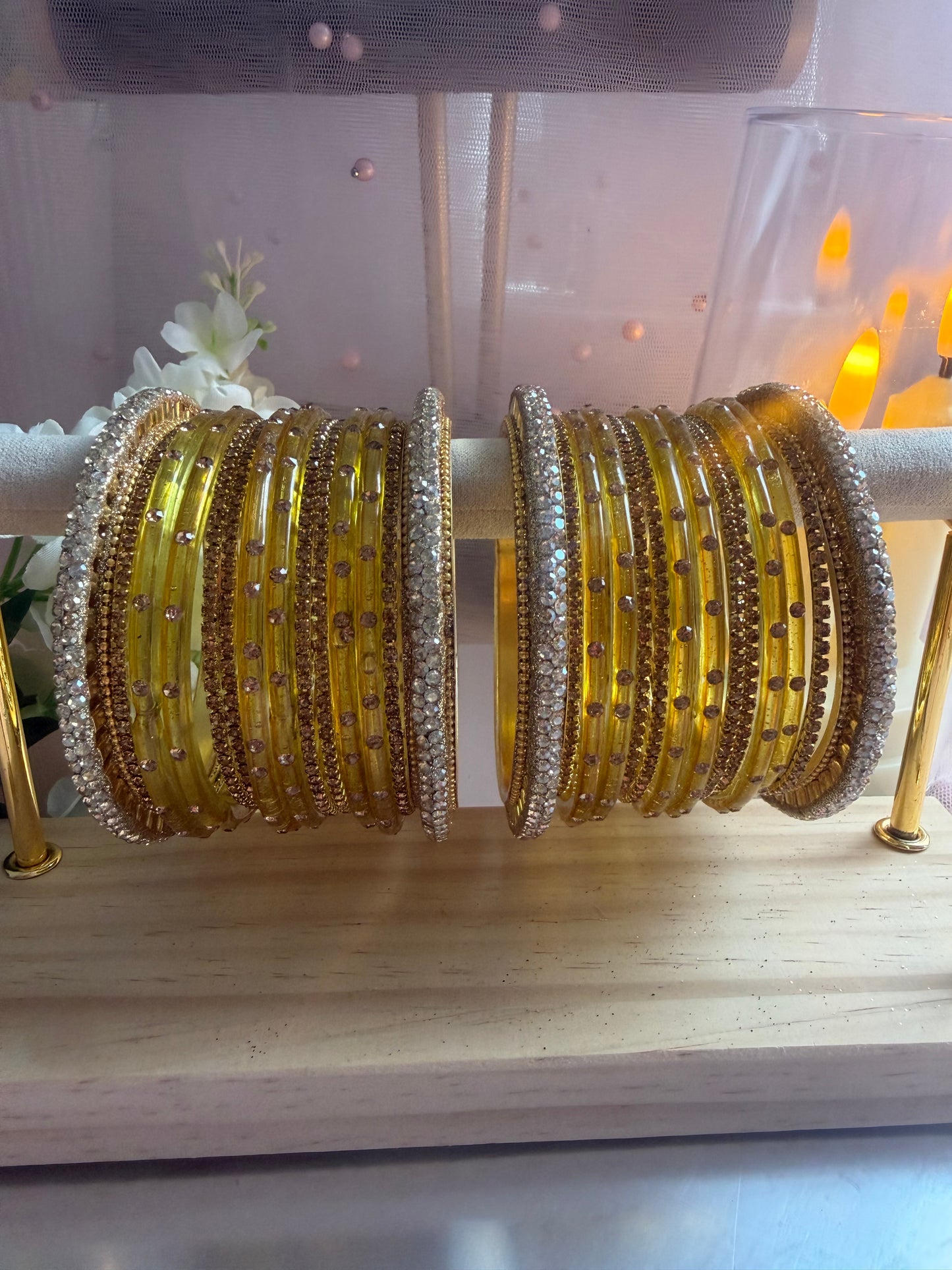 Gold Zirconia Glass Bangles Set