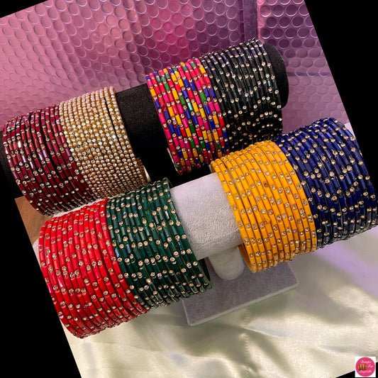 Stone Glass Bangles in various colours- Size 2.14