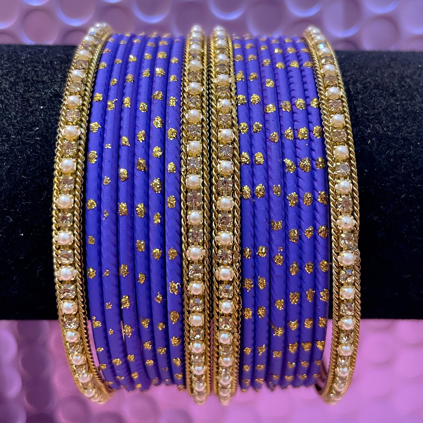 Gold Stone Metal Bangles Sets Various Colours- Size 2.10