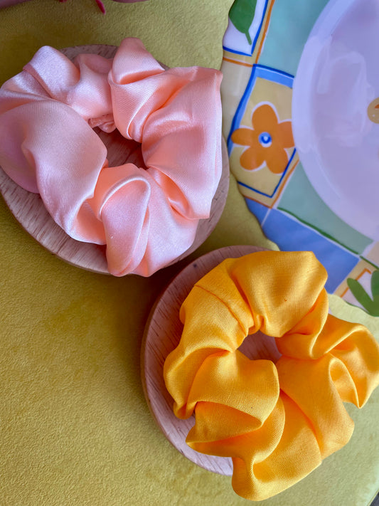 Peach & Yellow Silk Scrunchie Combo