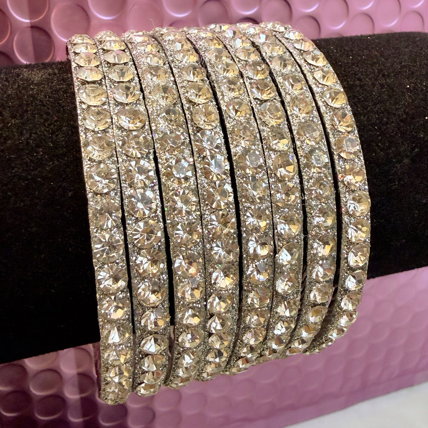 Silver Stone Metal Bangles Set