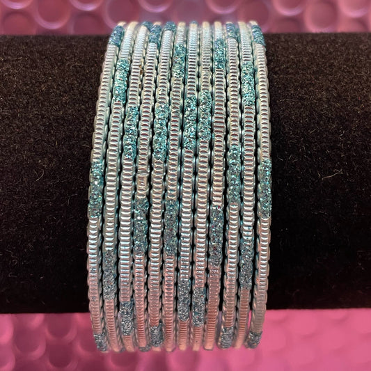 Baby Blue Metal Bangles Set- Size 2.10