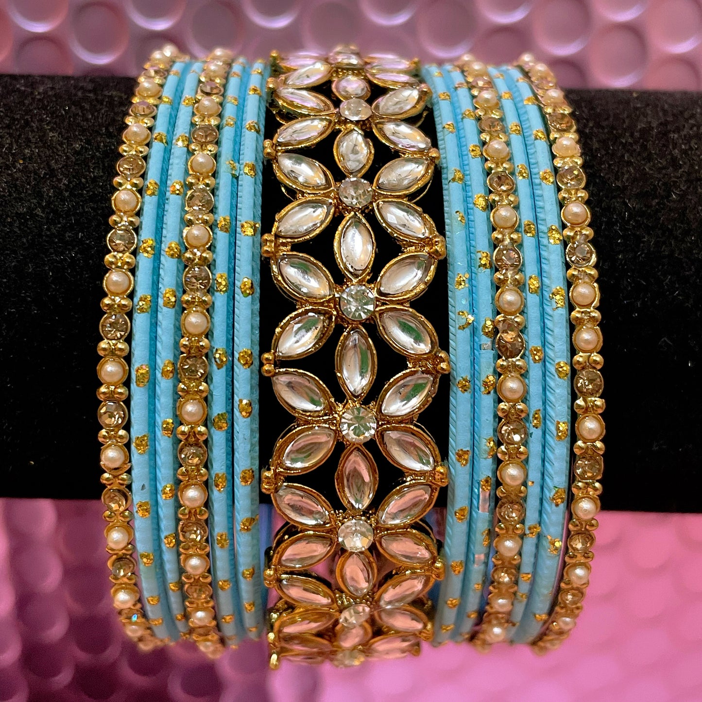 Kundan Metal Bangles Sets- Various Colours