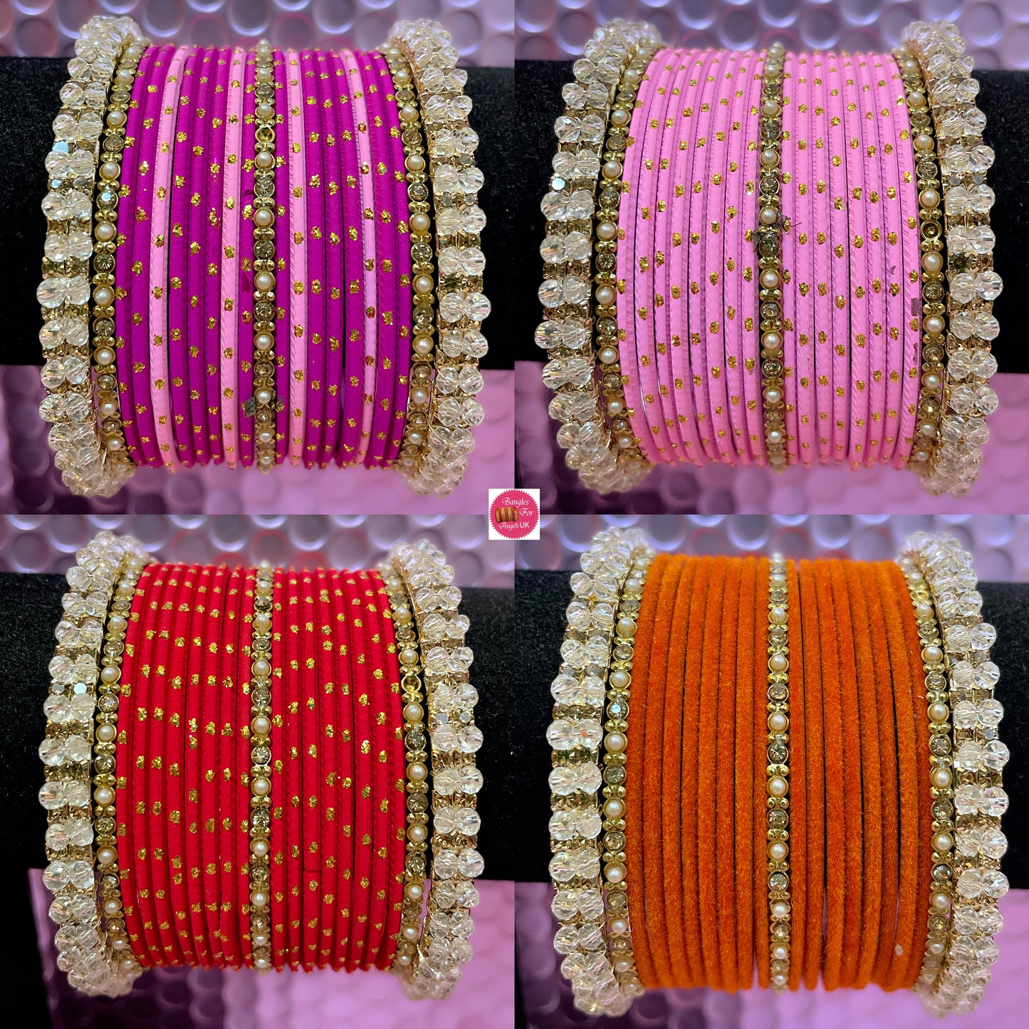 Gold Pearl Metal Bangles Sets Various Colours- Size 2.10