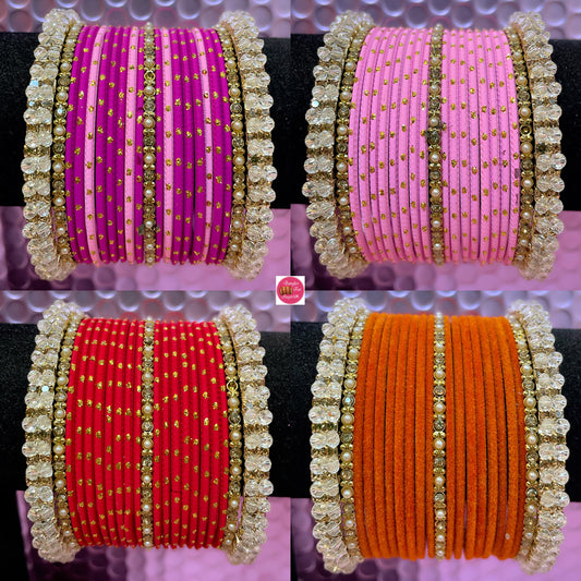 Gold Pearl Metal Bangles Sets Various Colours- Size 2.10