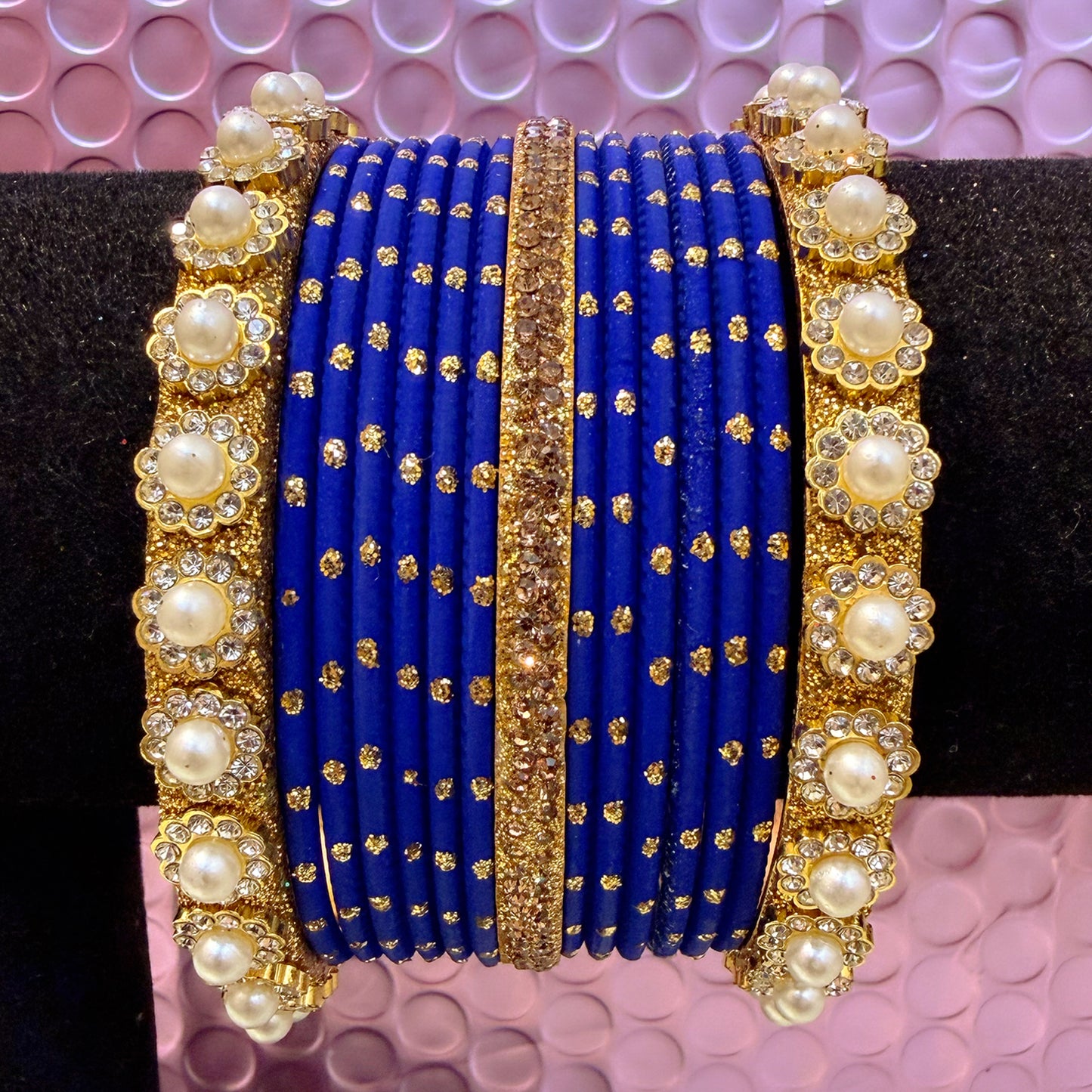Gold Pearl Metal Bangles Sets In Assorted Colours
