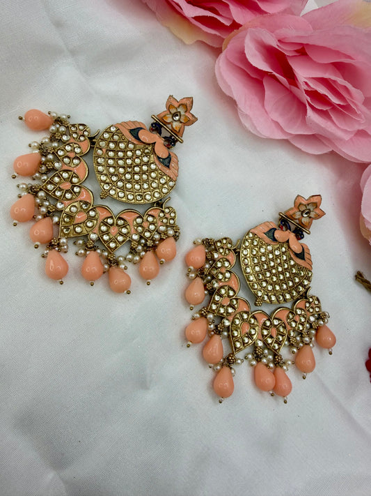Kundan Peachy Peacock Earings