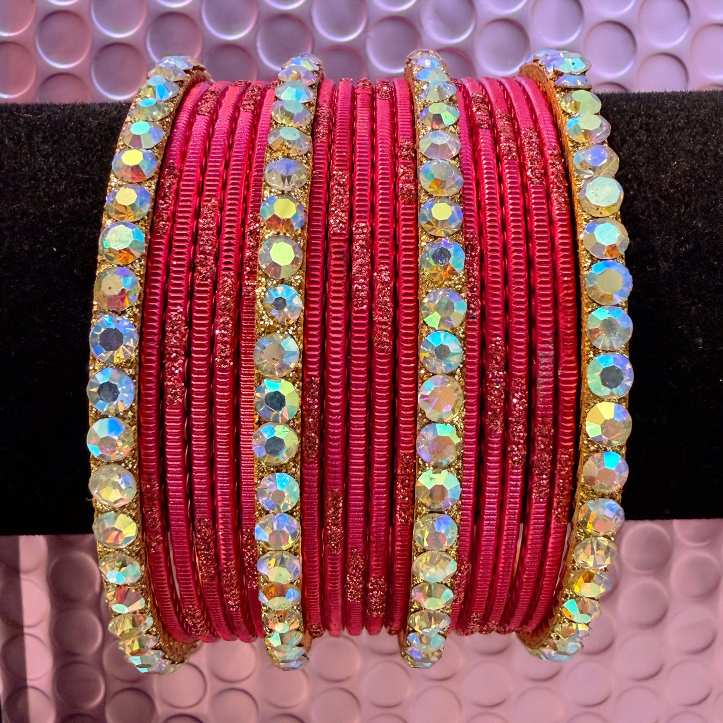 Gold Stone Metal Bangles Set- Various Colours
