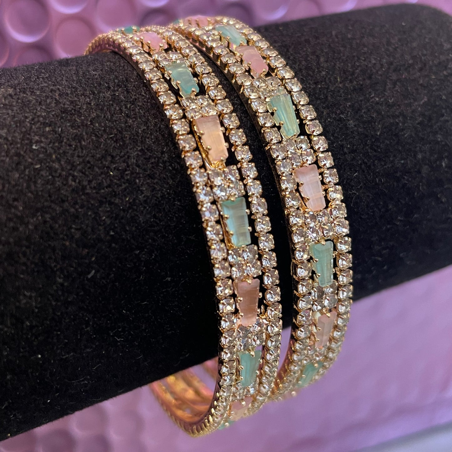 Peach/Mint Green American Diamond Karas