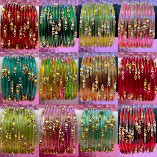 Pearl Glass Bangles- Combo of 8 sets