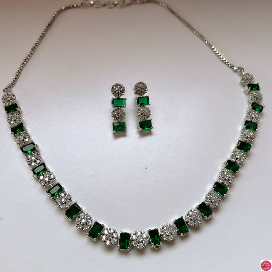 Green American Diamond Necklace & Earings Set