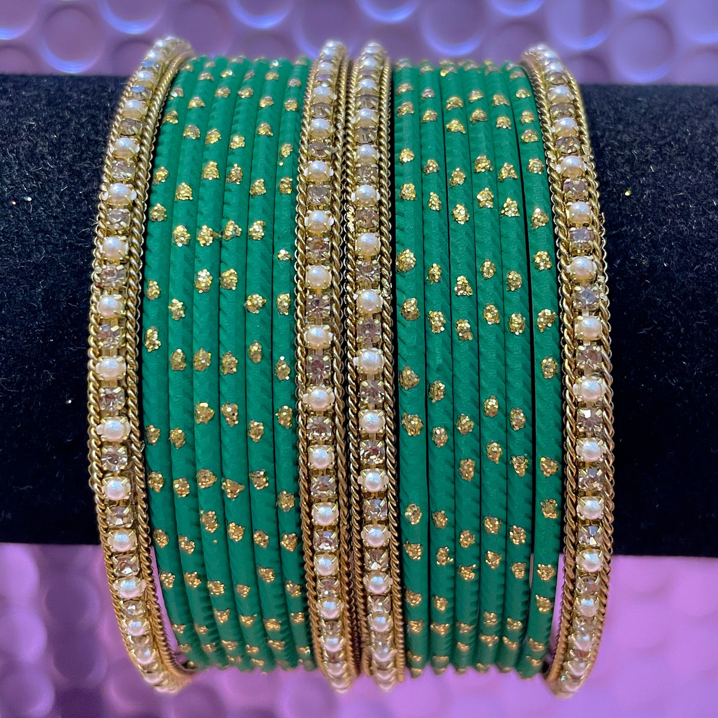 Gold Stone Metal Bangles Sets- Various Colours