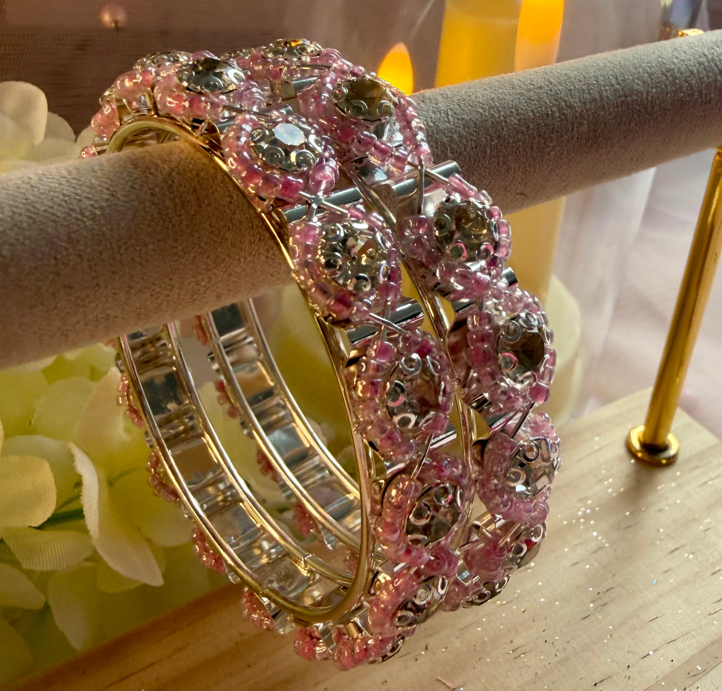 Silver Pink Stone Metal Karas