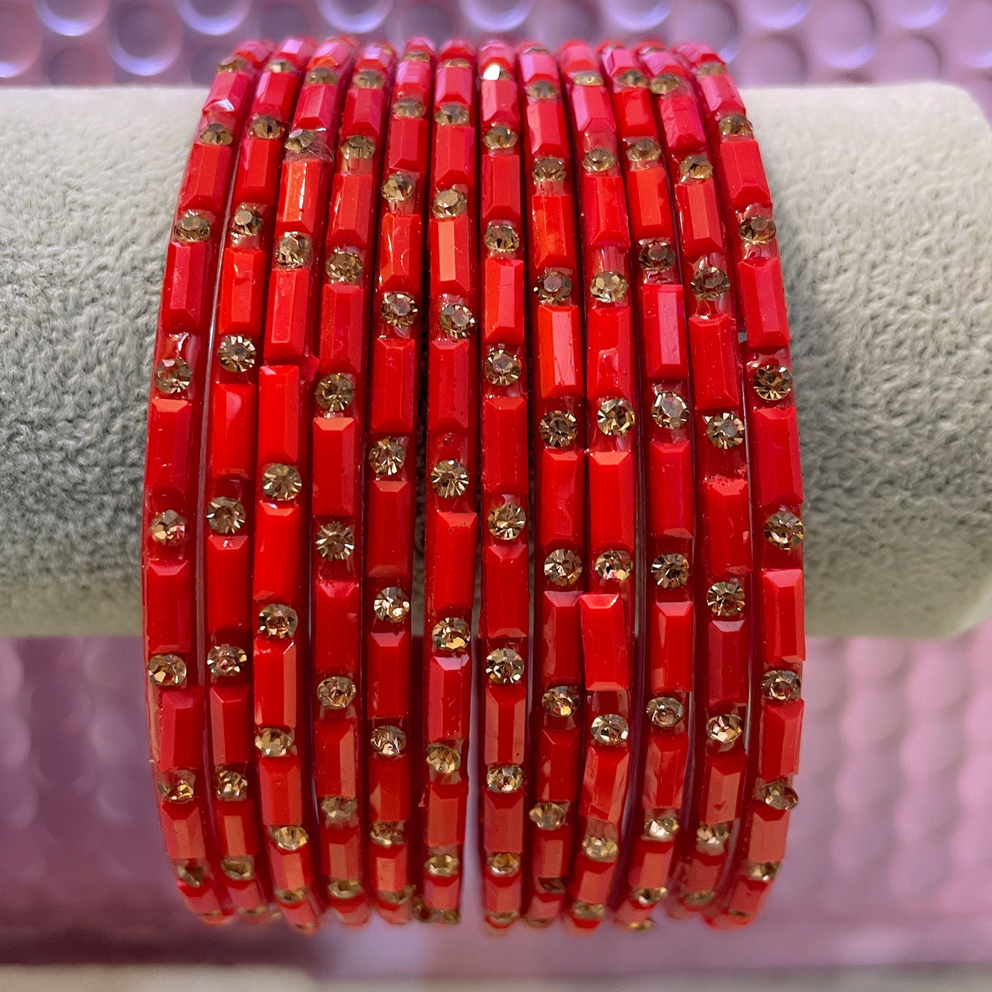 Stone Glass Bangles in various colours- Size 2.14