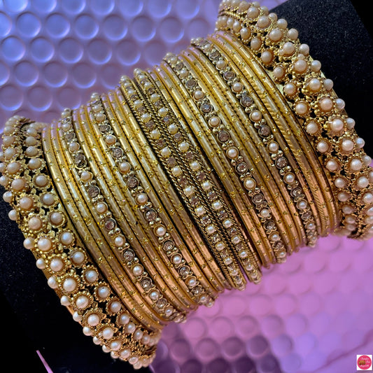 Gold Pearl Metal Bangles Set