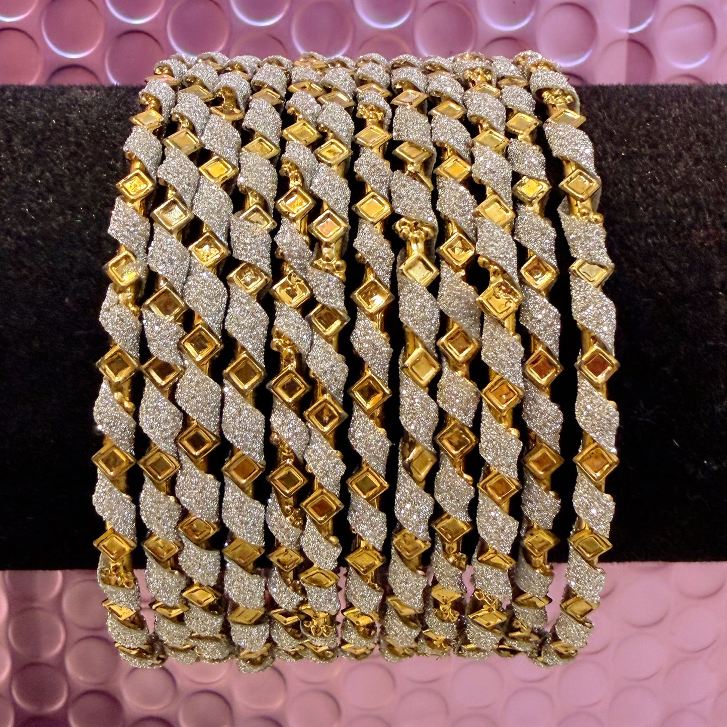 Gold Stone Metal Bangles Set