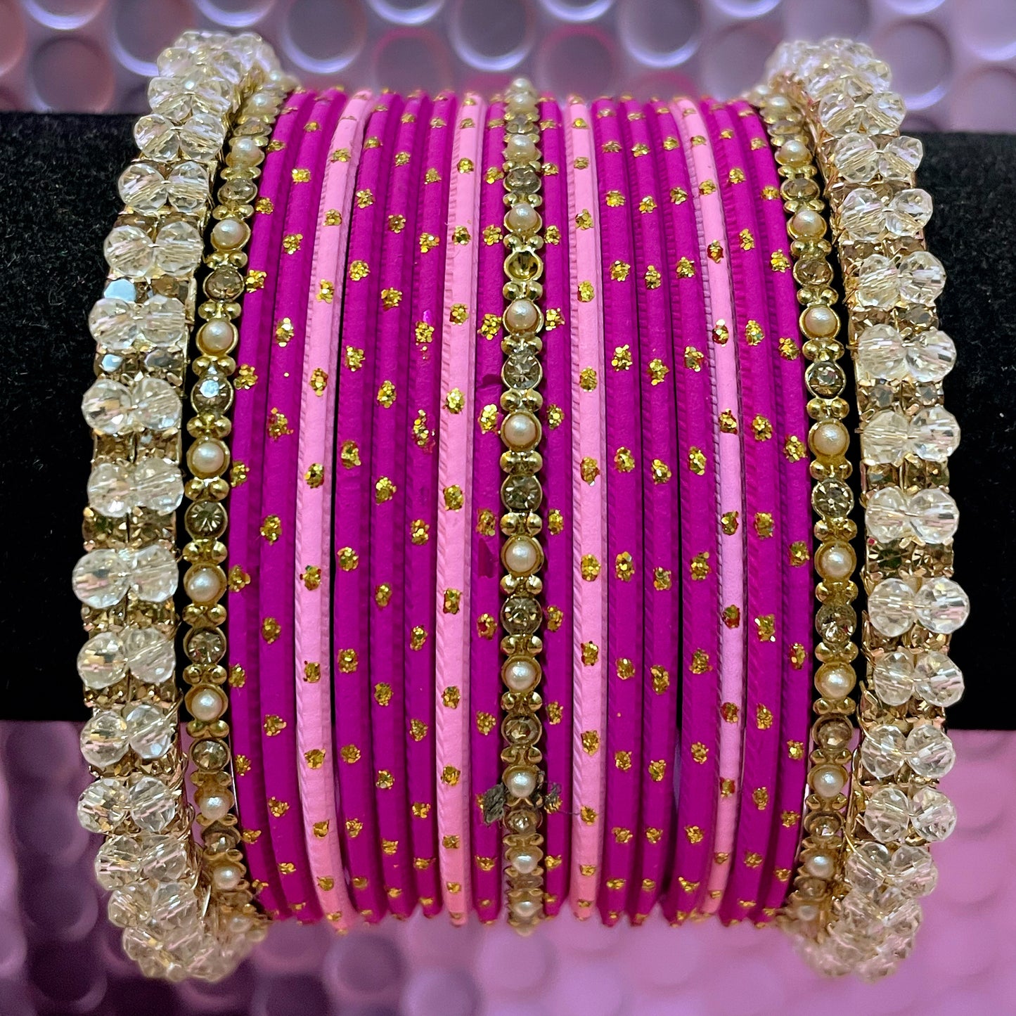 Gold Pearl Metal Bangles Sets- Various Colours