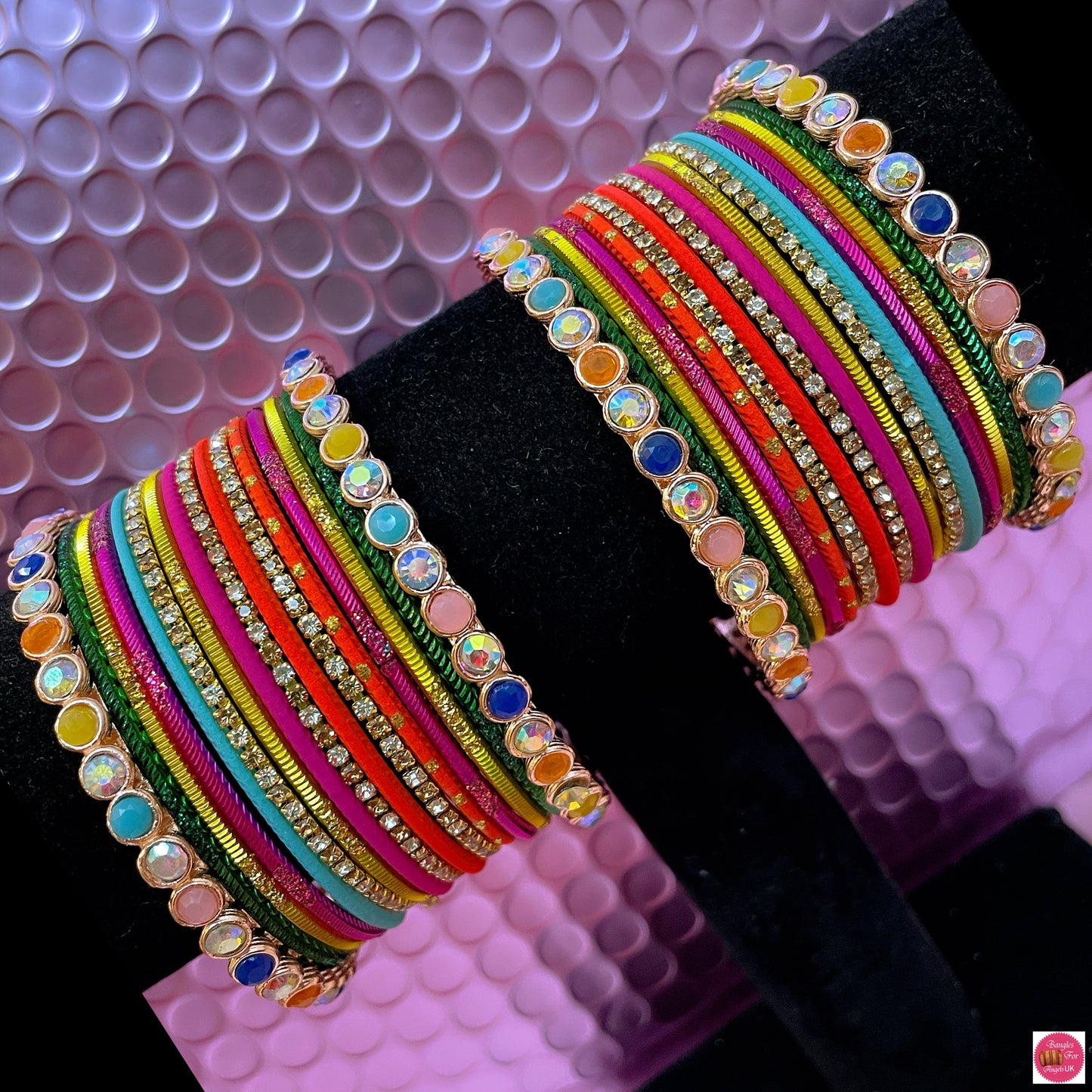 Multicoloured Zirconia Mehendi Metal Bangles Set