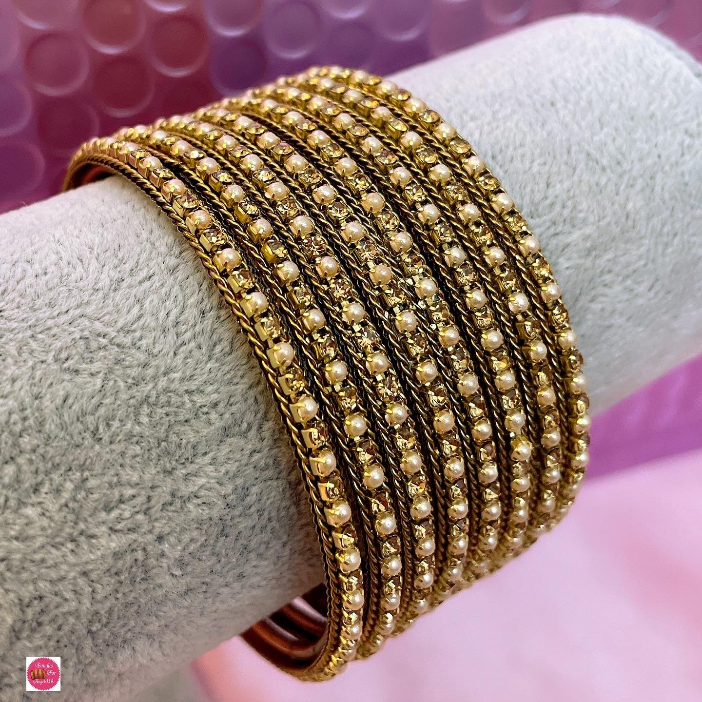 Gold Pearl Stone Metal Bangles