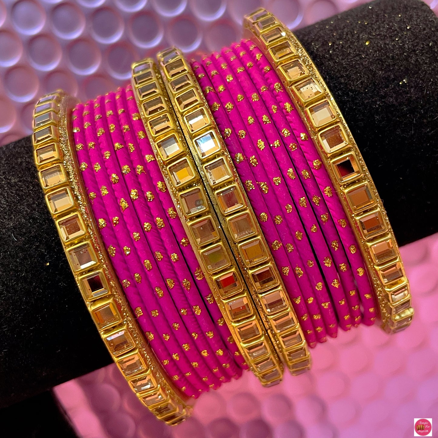 Kundan Metal Bangles Set- Various Colours