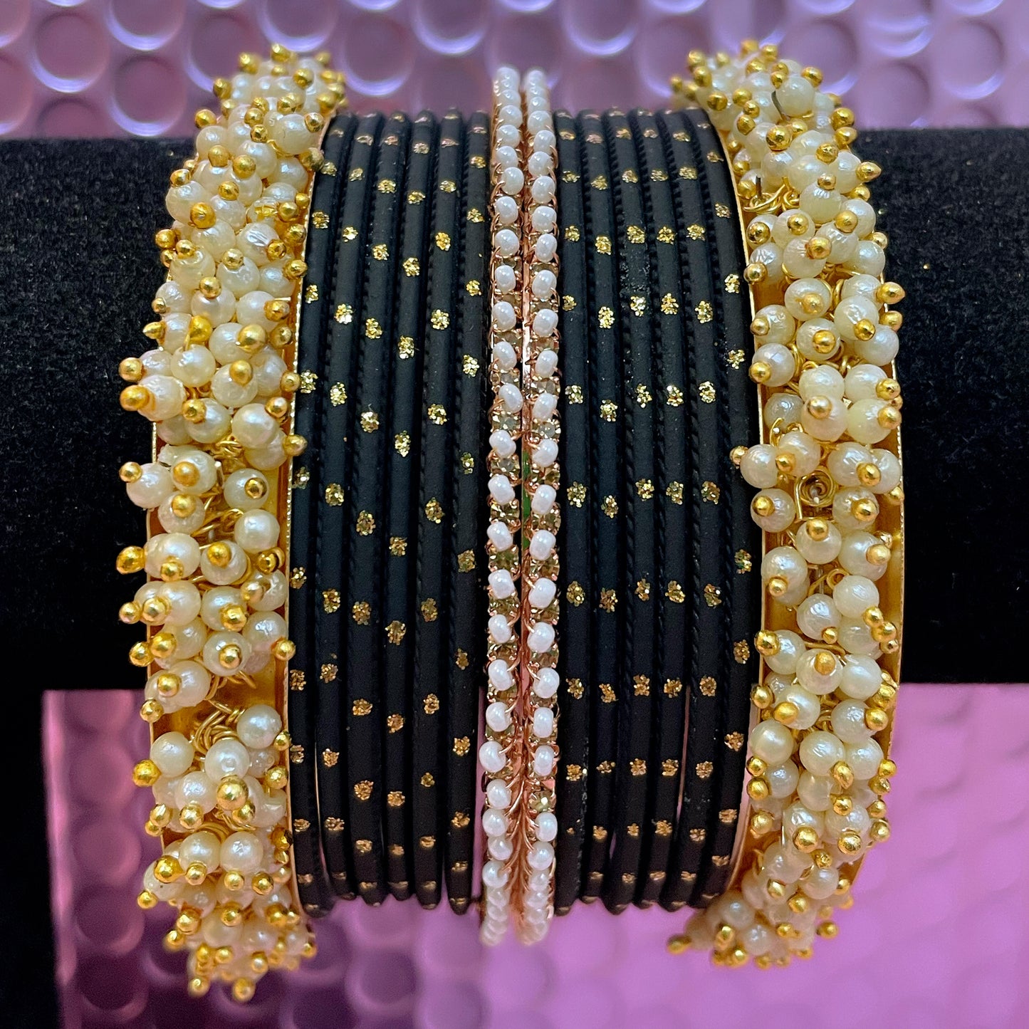 Pearl Metal Bangles Sets- Various Colours