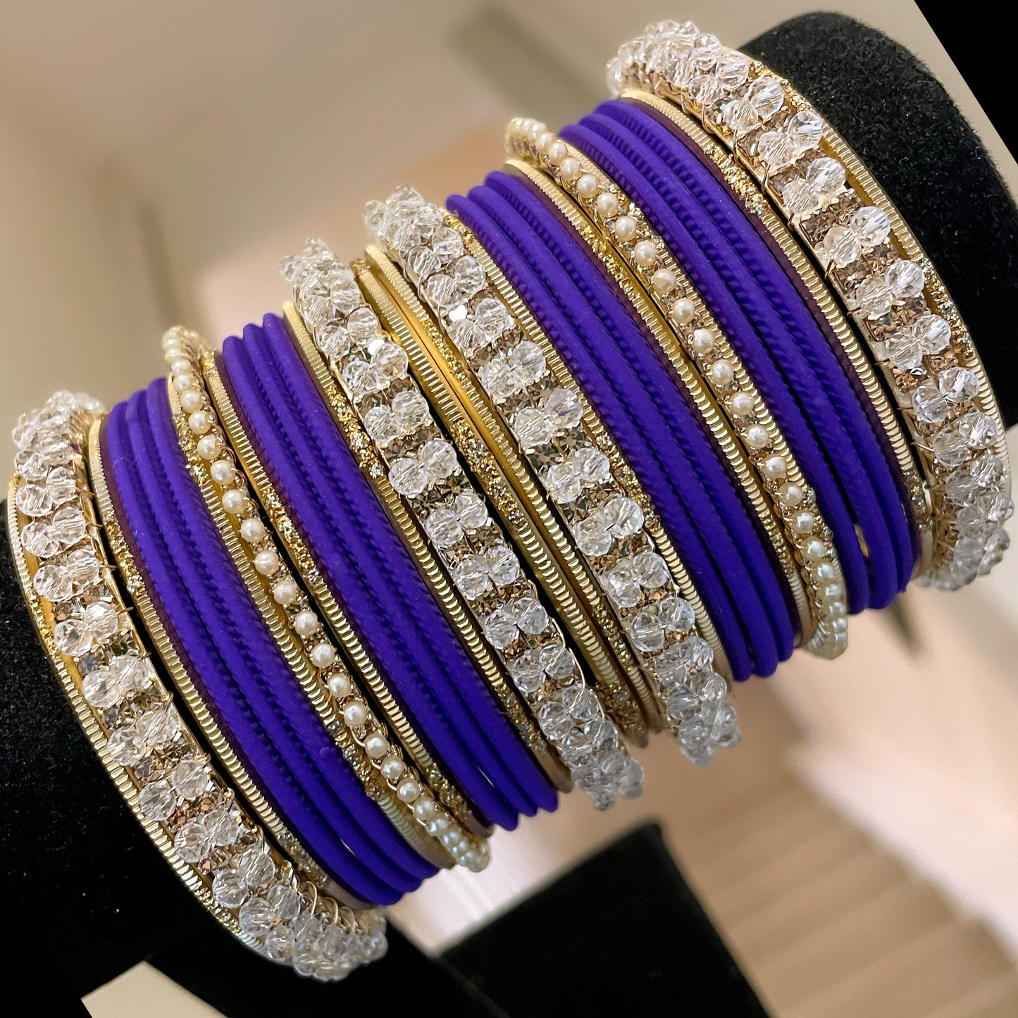 Gold Pearl Metal Bangles Sets- Various Colours