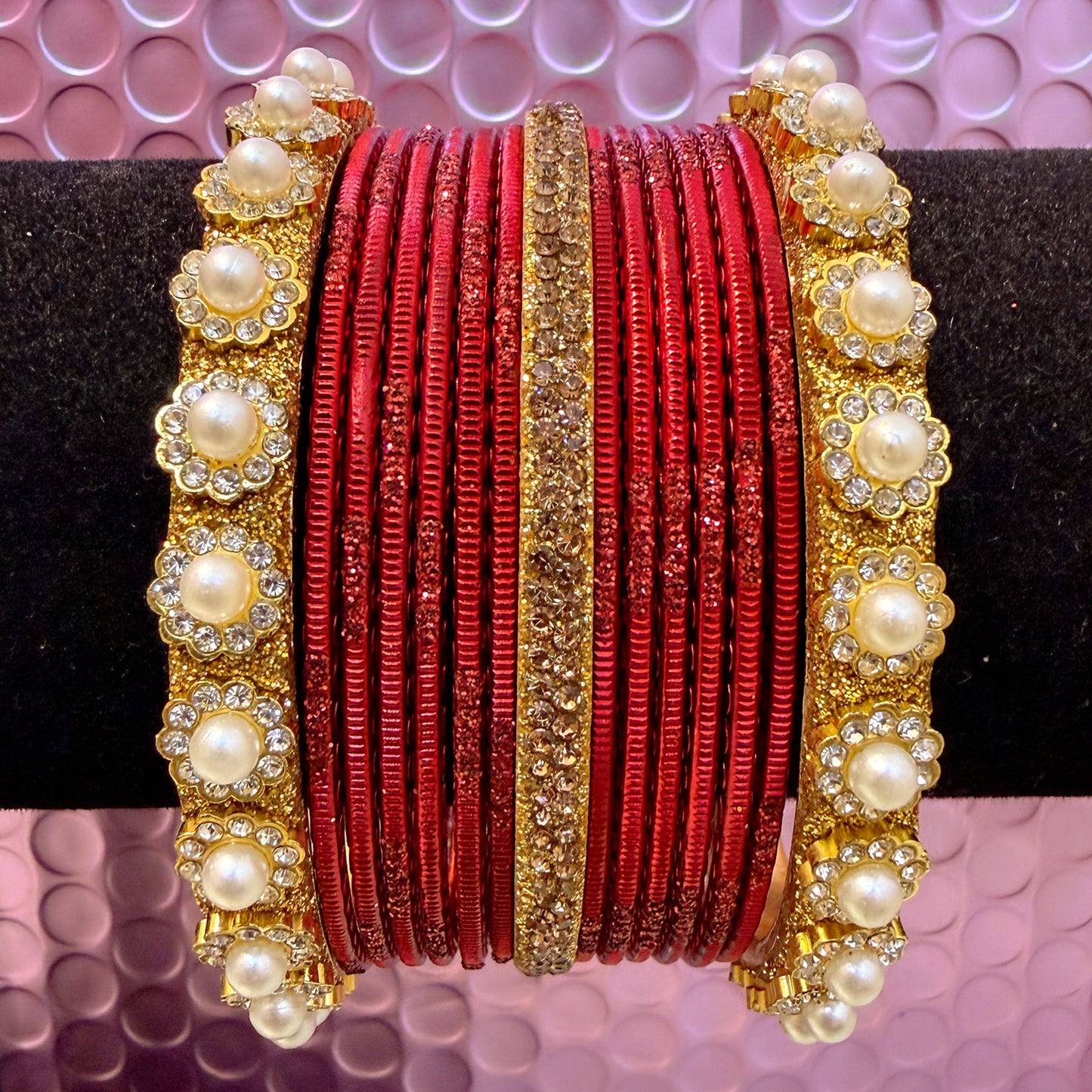 Gold Pearl Metal Bangles Sets In Assorted Colours