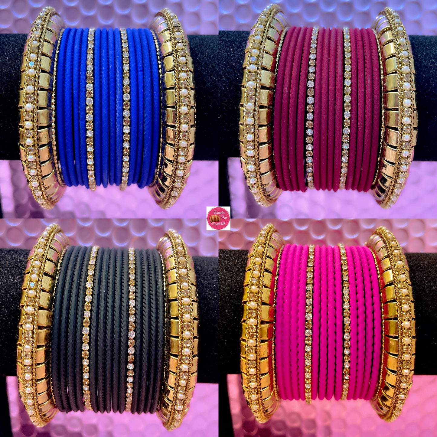 Gold Pearl Zirconia Metal Bangles Sets- Various Colours