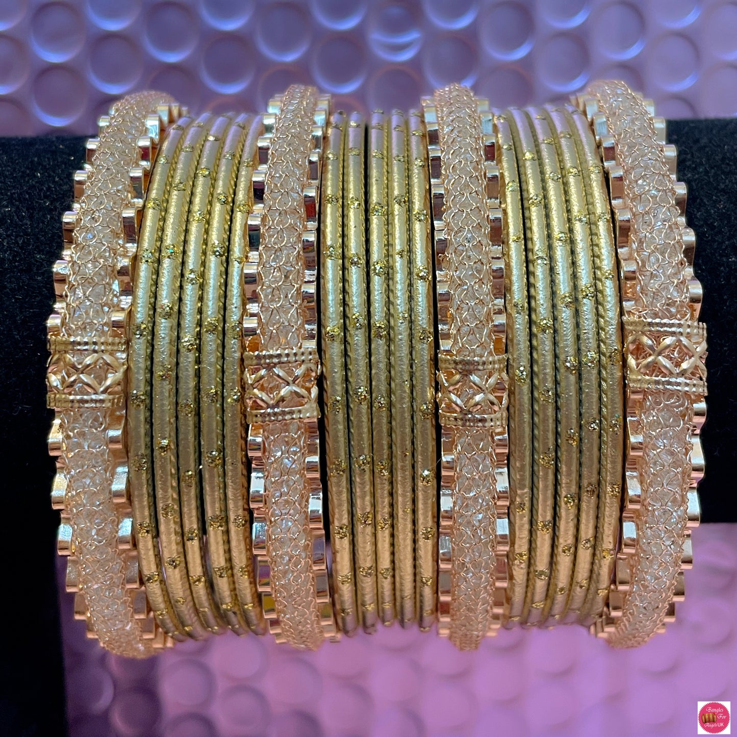 Gold Zirconia Metal Bangles Set- Various Colours