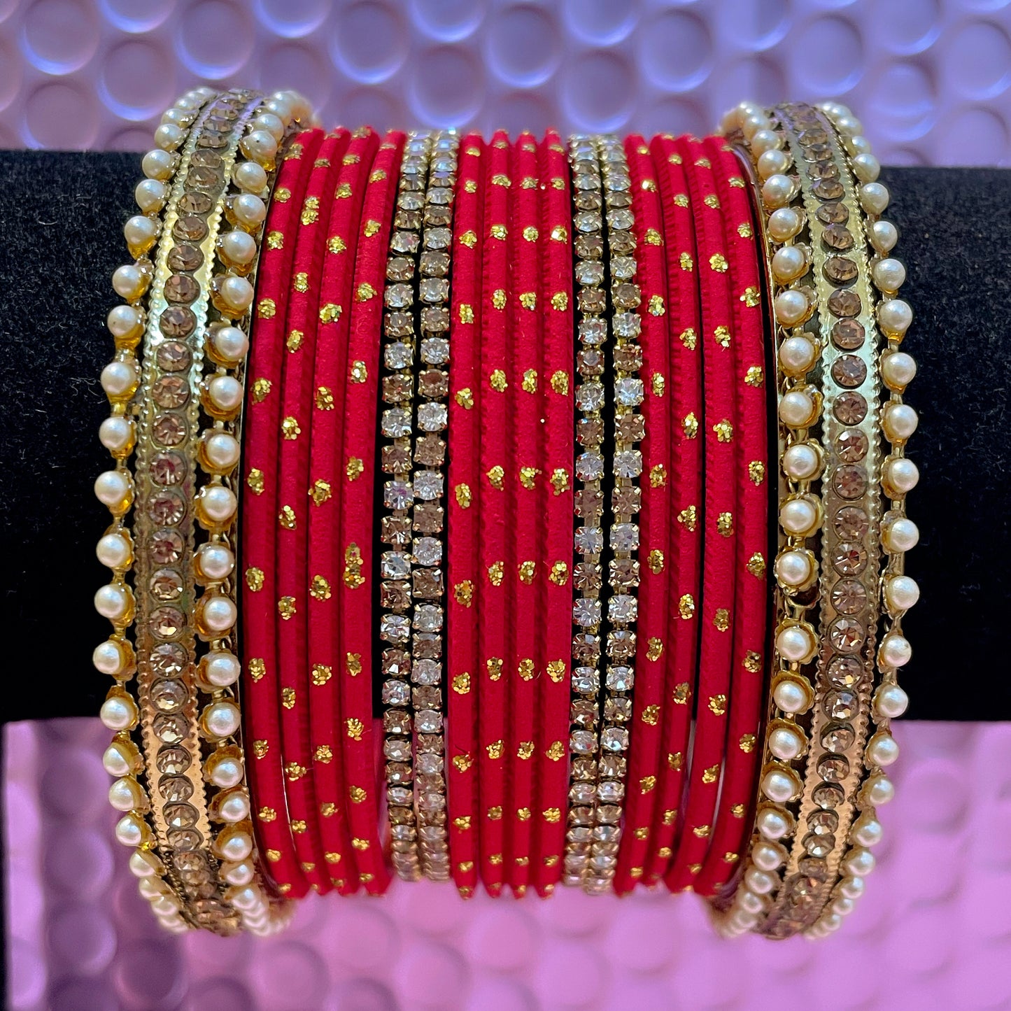 Gold Pearl Metal Bangles Set Various Colours- Size 2.10