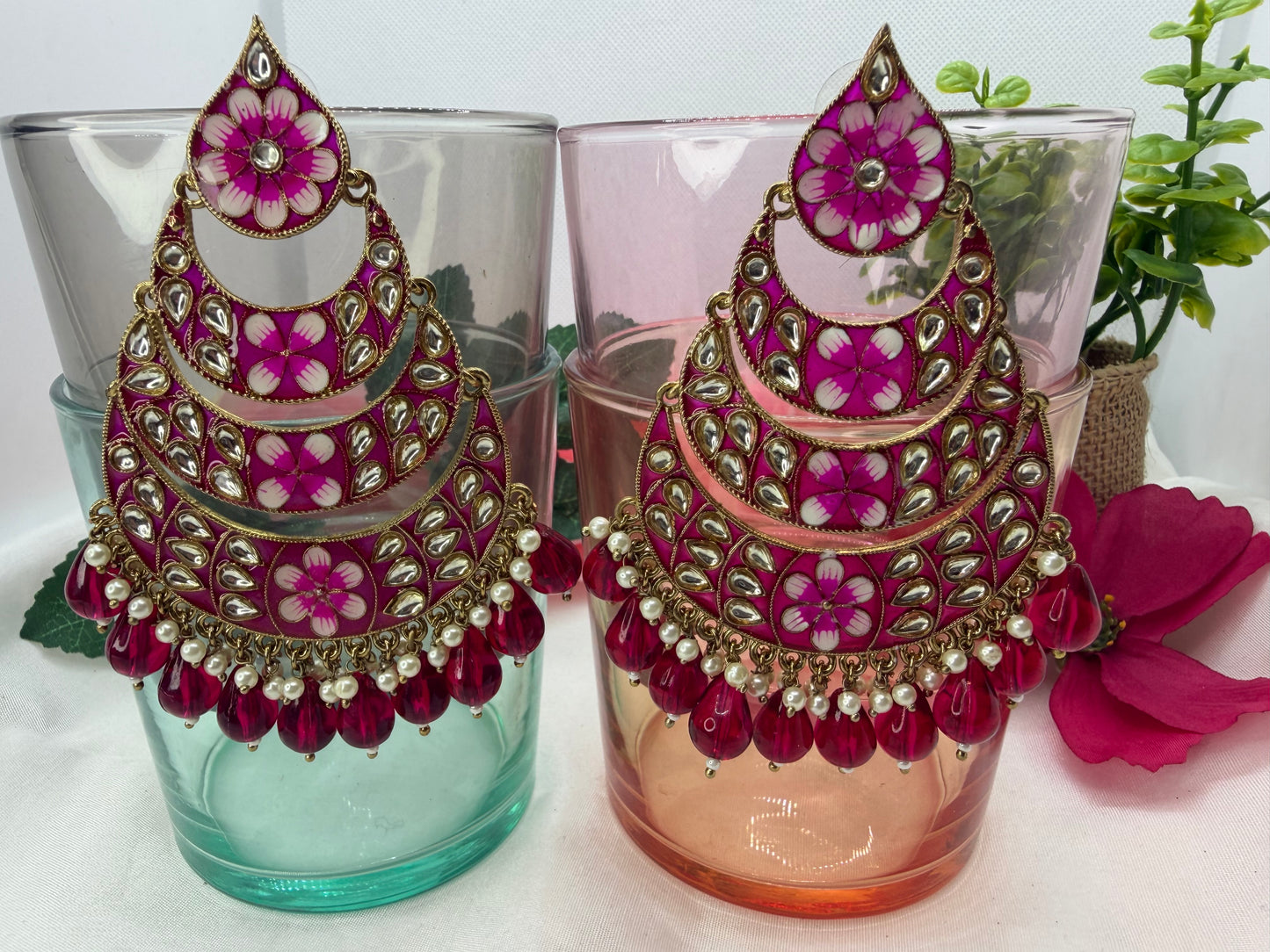 Hot Pink Meenakari Earings