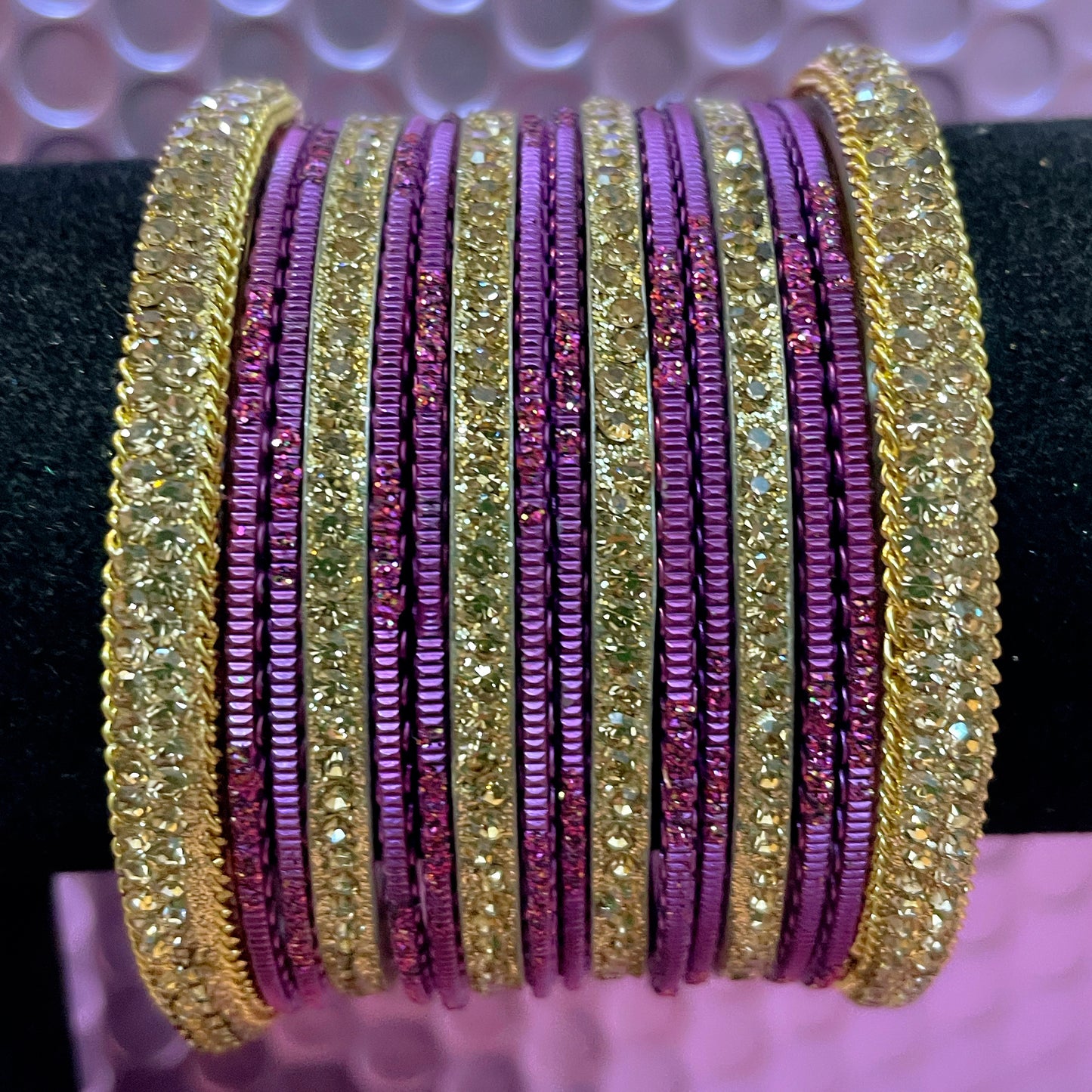 Gold Zirconia Metal Bangles Set- Various Colours