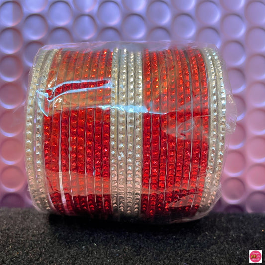 Silver & Red Metal Bangles Set- Size 1.12