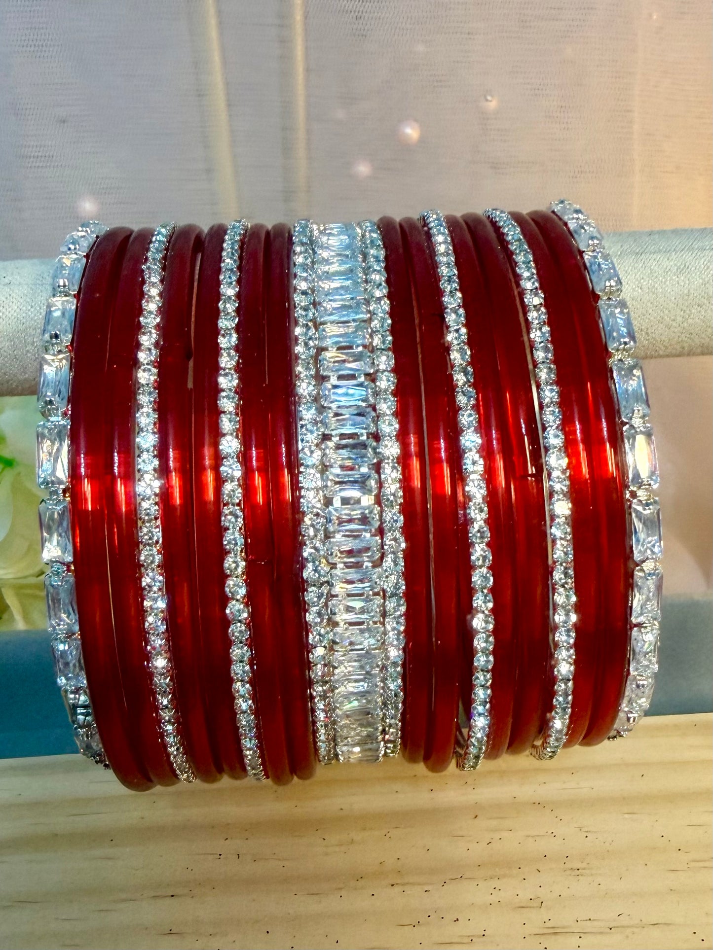 Silver Stone Glass Bangles Sets in various colors