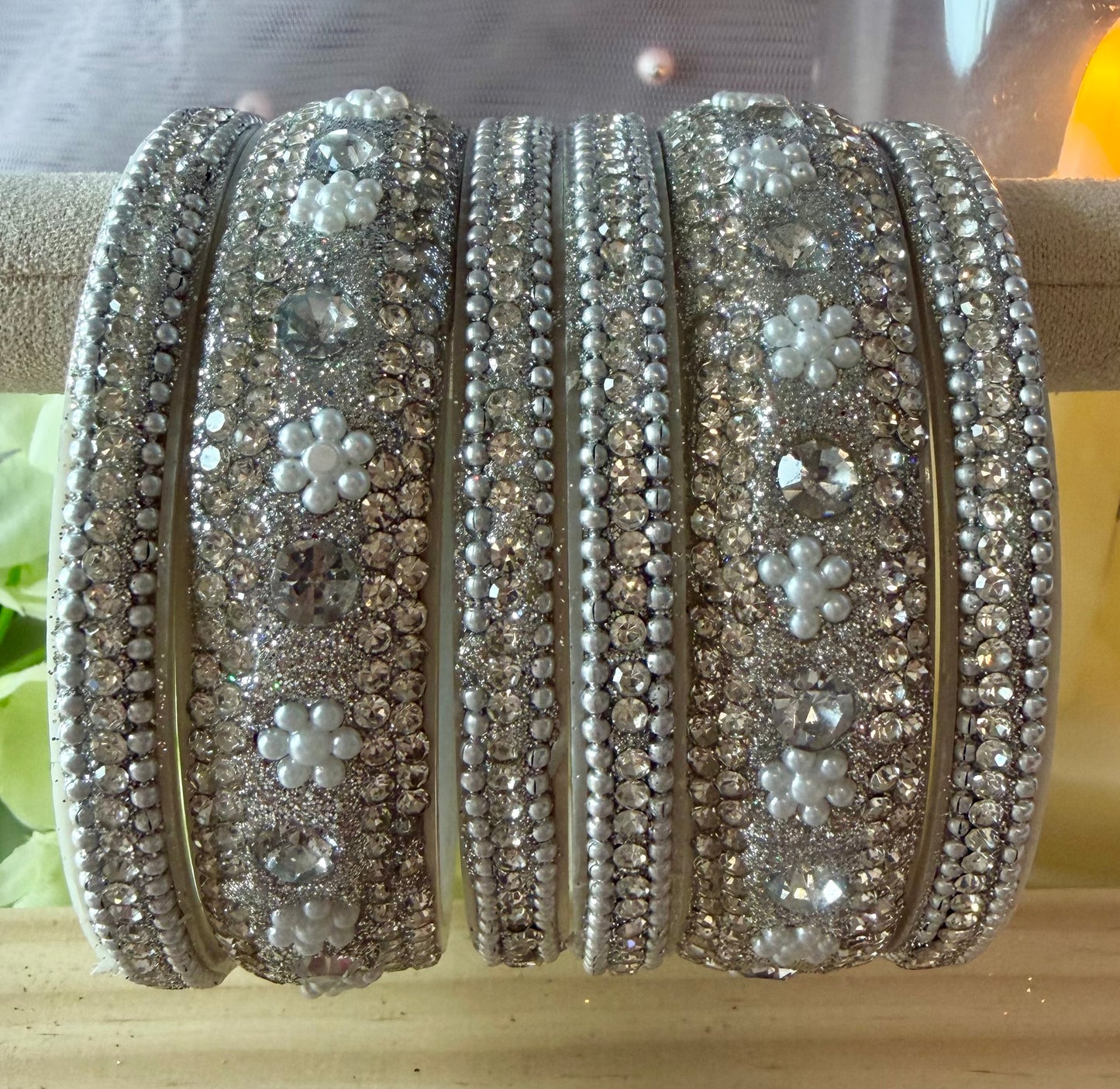 Silver Stone Bangles Set