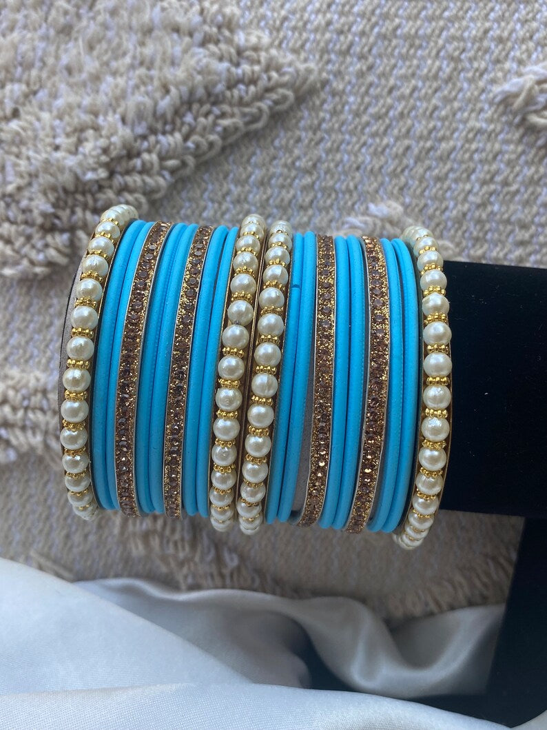 Pearl Metal Bangles Sets- Various Colours