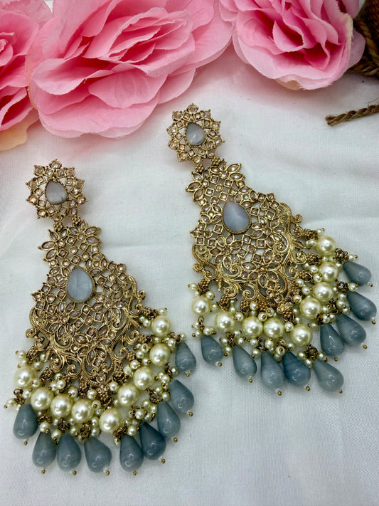 Kundan Grey Pearl Earings