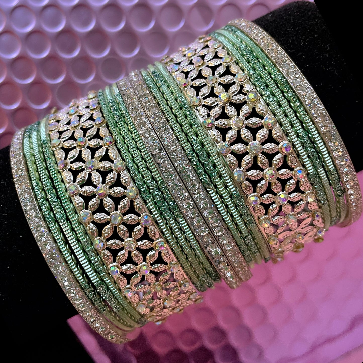 Silver Zirconia Metal Bangles Sets- Various Colours