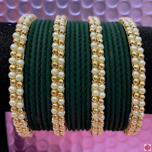 Green Pearl Metal Bangles Set- Size 2.2