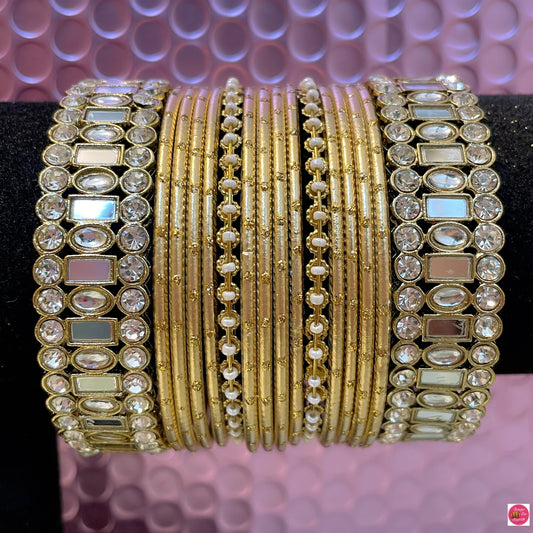 Kundan Gold Mirror Metal Bangles Set