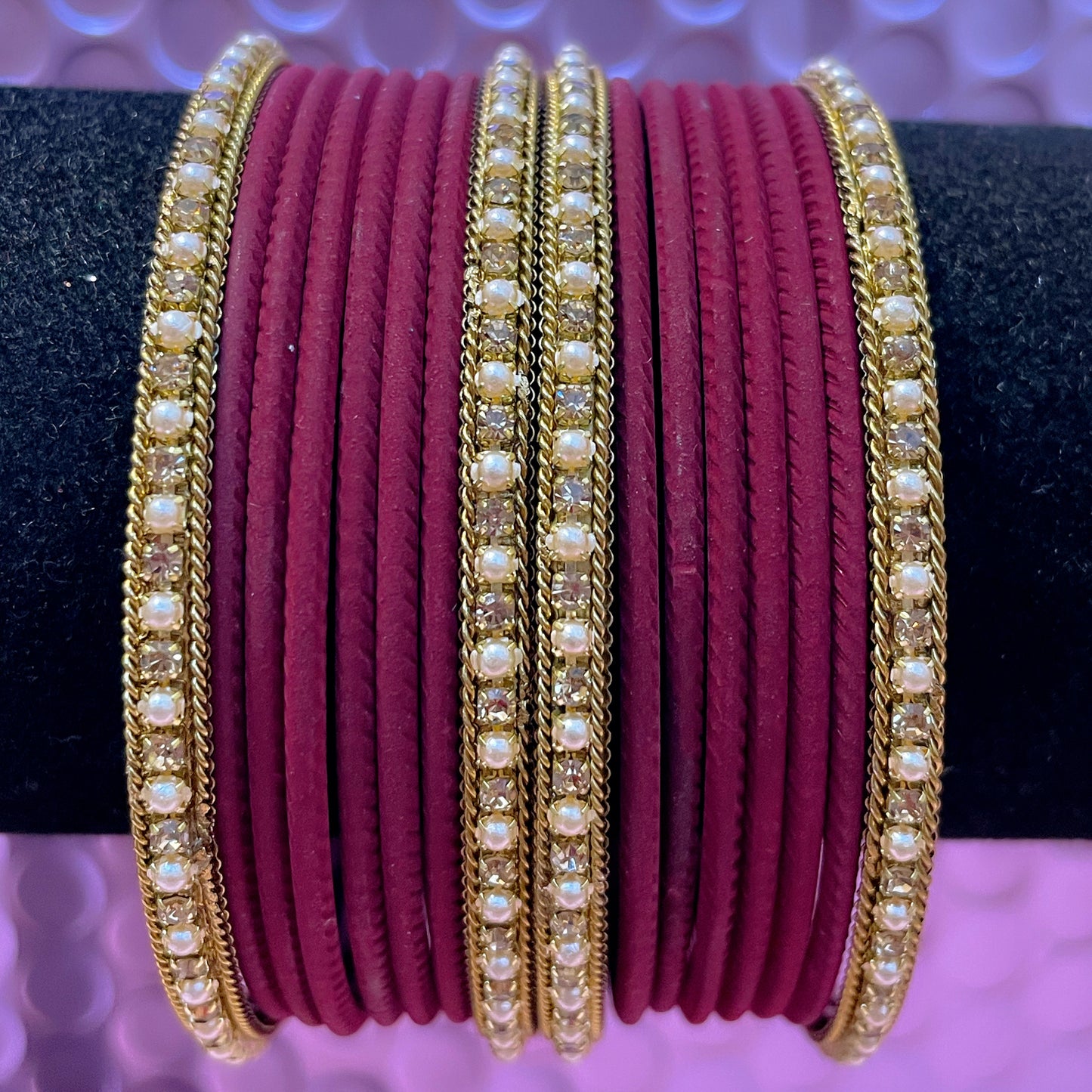 Gold Stone Metal Bangles Sets- Various Colours